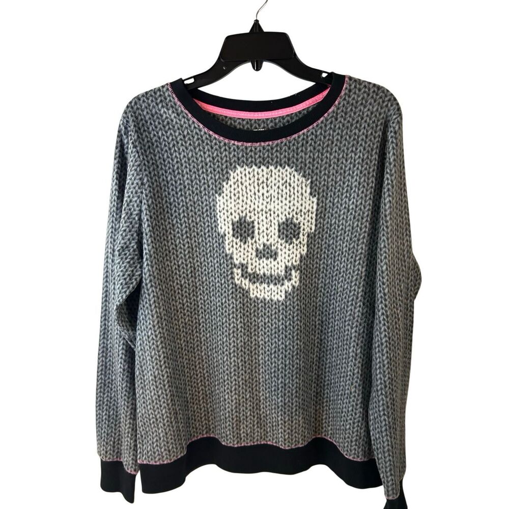 Nobo Skull Face‎ Gothic fleece sleep shirt  top gray white juniors xxl(19) nwot